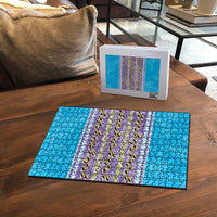 Hawaii Humuhumu Fish Maile Pikake Lei Puzzle Tribal Tapa Blue Version