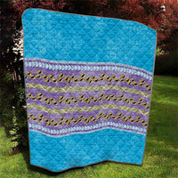 Hawaii Humuhumu Fish Maile Pikake Lei Quilt Tribal Tapa Blue Version
