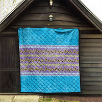Hawaii Humuhumu Fish Maile Pikake Lei Quilt Tribal Tapa Blue Version