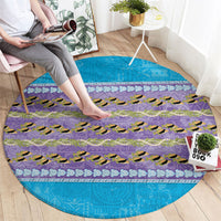 Hawaii Humuhumu Fish Maile Pikake Lei Round Carpet Tribal Tapa Blue Version