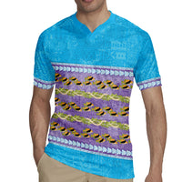 Hawaii Humuhumu Fish Maile Pikake Lei Rugby Jersey Tribal Tapa Blue Version