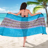 Hawaii Humuhumu Fish Maile Pikake Lei Sarong Tribal Tapa Blue Version