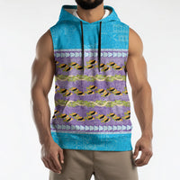 Hawaii Humuhumu Fish Maile Pikake Lei Sleeveless Hoodie Tribal Tapa Blue Version