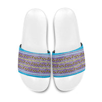 Hawaii Humuhumu Fish Maile Pikake Lei Slide Sandals Tribal Tapa Blue Version