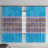 Hawaii Humuhumu Fish Maile Pikake Lei Window Curtain Tribal Tapa Blue Version