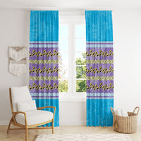 Hawaii Humuhumu Fish Maile Pikake Lei Window Curtain Tribal Tapa Blue Version