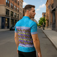 Hawaii Humuhumu Fish Maile Pikake Lei Zipper Polo Shirt Tribal Tapa Blue Version