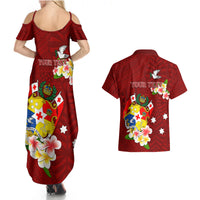 Personalized Tonga Couples Matching Summer Maxi Dress and Hawaiian Shirt Coat Of Arms Plumeria With Ngatu Pattern LT05 - Polynesian Pride