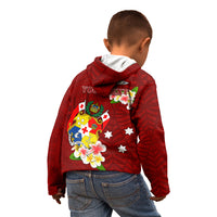 Personalized Tonga Kid Hoodie Coat Of Arms Plumeria With Ngatu Pattern LT05 - Polynesian Pride