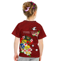 Personalized Tonga Kid T Shirt Coat Of Arms Plumeria With Ngatu Pattern LT05 - Polynesian Pride