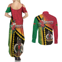 Happy Vanuatu Constitution Day Couples Matching Summer Maxi Dress and Long Sleeve Button Shirt Flag Style With Sand Drawing Pattern