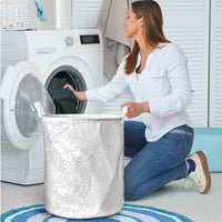 Tokelau White Sunday Laundry Basket Elegant Hibiscus Polynesian Tribal Pattern