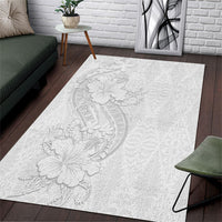 Tokelau White Sunday Area Rug Elegant Hibiscus Polynesian Tribal Pattern