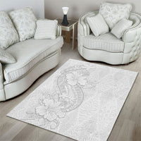 Tokelau White Sunday Area Rug Elegant Hibiscus Polynesian Tribal Pattern