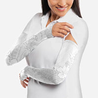Tokelau White Sunday Arm Sleeves Elegant Hibiscus Polynesian Tribal Pattern