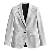 Tokelau White Sunday Blazer Elegant Hibiscus Polynesian Tribal Pattern