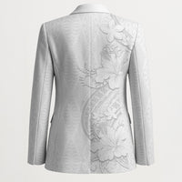 Tokelau White Sunday Blazer Elegant Hibiscus Polynesian Tribal Pattern