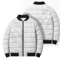 Tokelau White Sunday Bomber Puffer Jacket Elegant Hibiscus Polynesian Tribal Pattern