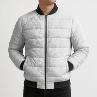 Tokelau White Sunday Bomber Puffer Jacket Elegant Hibiscus Polynesian Tribal Pattern
