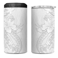 Tokelau White Sunday 4 in 1 Can Cooler Tumbler Elegant Hibiscus Polynesian Tribal Pattern