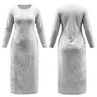 Tokelau White Sunday Couples Matching Long Sleeve Bodycon Dress and Long Sleeve Button Shirt Elegant Hibiscus Polynesian Tribal Pattern