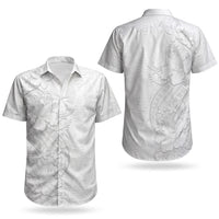 Tokelau White Sunday Couples Matching Puletasi and Hawaiian Shirt Elegant Hibiscus Polynesian Tribal Pattern