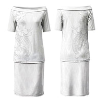 Tokelau White Sunday Couples Matching Puletasi and Hawaiian Shirt Elegant Hibiscus Polynesian Tribal Pattern