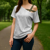 Tokelau White Sunday Cross Shoulder Shirt Elegant Hibiscus Polynesian Tribal Pattern