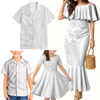 Tokelau White Sunday Family Matching Mermaid Dress and Hawaiian Shirt Elegant Hibiscus Polynesian Tribal Pattern
