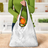 Tokelau White Sunday Grocery Bag Elegant Hibiscus Polynesian Tribal Pattern