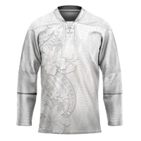 Tokelau White Sunday Hockey Jersey Elegant Hibiscus Polynesian Tribal Pattern