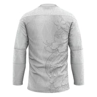 Tokelau White Sunday Hockey Jersey Elegant Hibiscus Polynesian Tribal Pattern