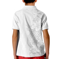 Tokelau White Sunday Kid Polo Shirt Elegant Hibiscus Polynesian Tribal Pattern