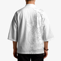 Tokelau White Sunday Kimono Elegant Hibiscus Polynesian Tribal Pattern