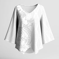 Tokelau White Sunday Kimono Sleeve Blouse Elegant Hibiscus Polynesian Tribal Pattern