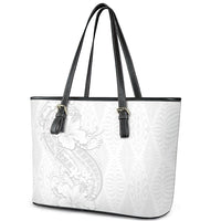 Tokelau White Sunday Leather Tote Bag Elegant Hibiscus Polynesian Tribal Pattern