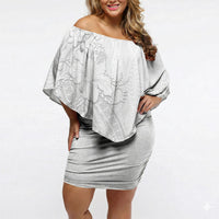 Tokelau White Sunday Off Shoulder Short Dress Elegant Hibiscus Polynesian Tribal Pattern