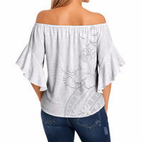 Tokelau White Sunday Off Shoulder Wrap Waist Top Elegant Hibiscus Polynesian Tribal Pattern