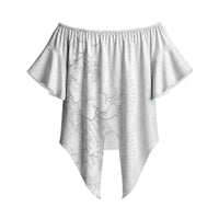 Tokelau White Sunday Off Shoulder Wrap Waist Top Elegant Hibiscus Polynesian Tribal Pattern
