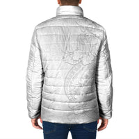 Tokelau White Sunday Padded Jacket Elegant Hibiscus Polynesian Tribal Pattern