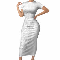 Tokelau White Sunday Short Sleeve Bodycon Dress Elegant Hibiscus Polynesian Tribal Pattern