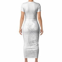 Tokelau White Sunday Short Sleeve Bodycon Dress Elegant Hibiscus Polynesian Tribal Pattern
