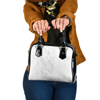 Tokelau White Sunday Shoulder Handbag Elegant Hibiscus Polynesian Tribal Pattern