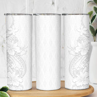 Tokelau White Sunday Skinny Tumbler Elegant Hibiscus Polynesian Tribal Pattern