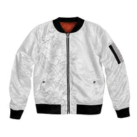Tokelau White Sunday Sleeve Zip Bomber Jacket Elegant Hibiscus Polynesian Tribal Pattern