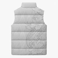 Tokelau White Sunday Sleeveless Puffer Jacket Elegant Hibiscus Polynesian Tribal Pattern