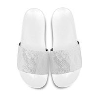 Tokelau White Sunday Slide Sandals Elegant Hibiscus Polynesian Tribal Pattern