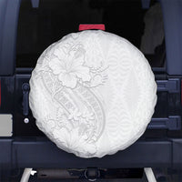 Tokelau White Sunday Spare Tire Cover Elegant Hibiscus Polynesian Tribal Pattern