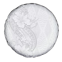 Tokelau White Sunday Spare Tire Cover Elegant Hibiscus Polynesian Tribal Pattern