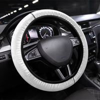 Tokelau White Sunday Steering Wheel Cover Elegant Hibiscus Polynesian Tribal Pattern